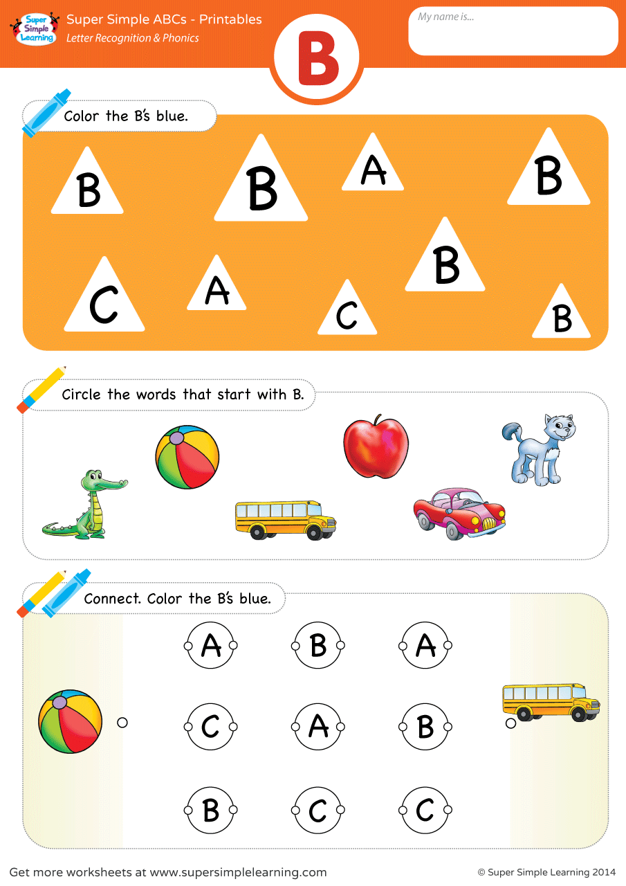 Letter Recognition & Phonics Worksheet â B (uppercase)
